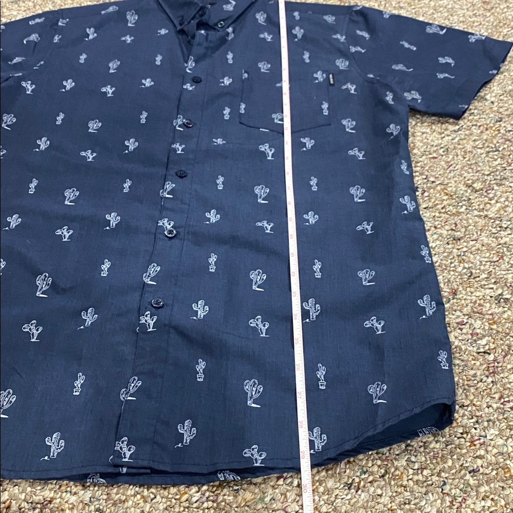 Men's Navy Blue Cactus Printed Shirt button down casual - Picture 3 of 4